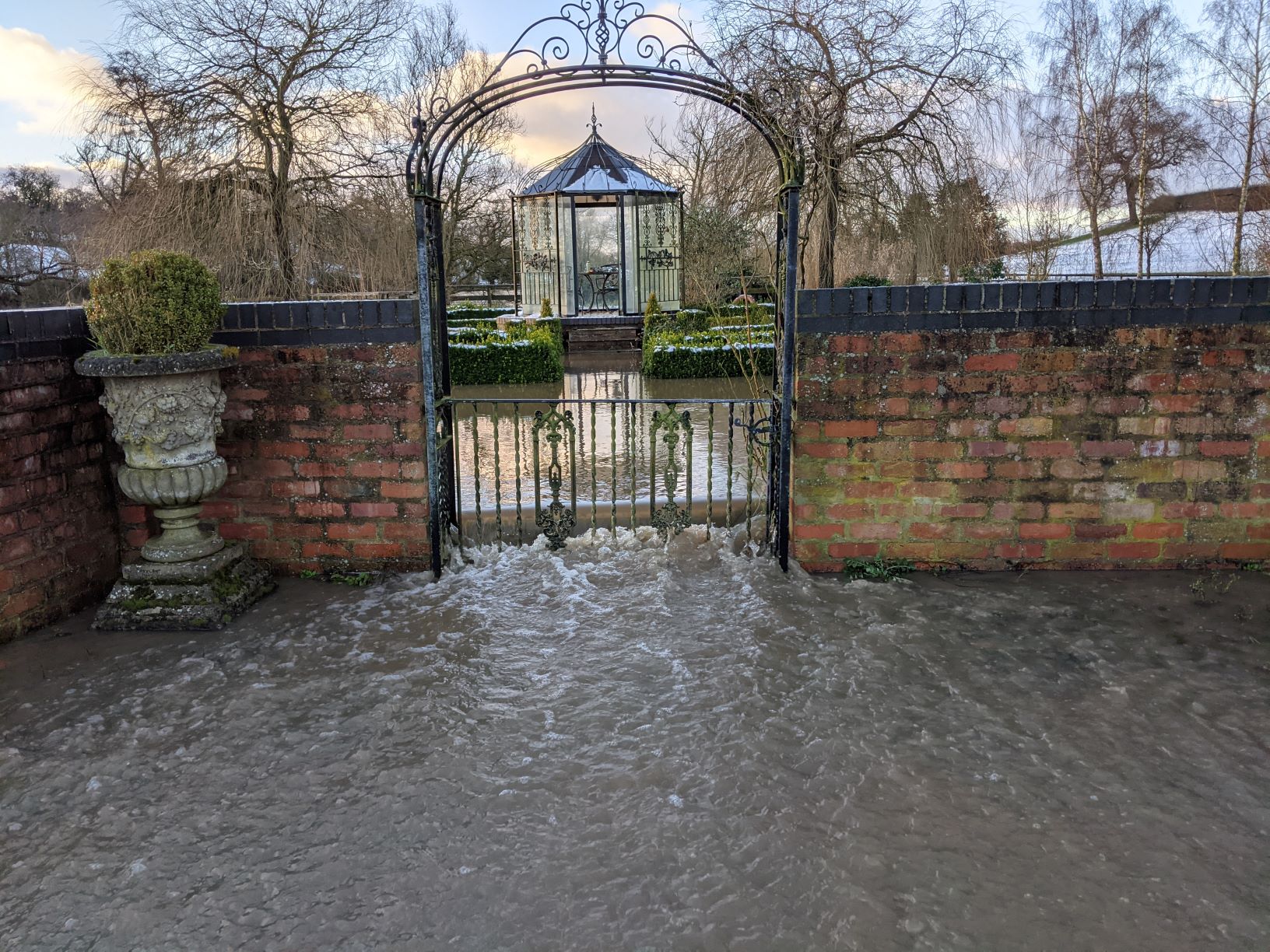 High tide on the village pond after storm Cristoph, January 21st